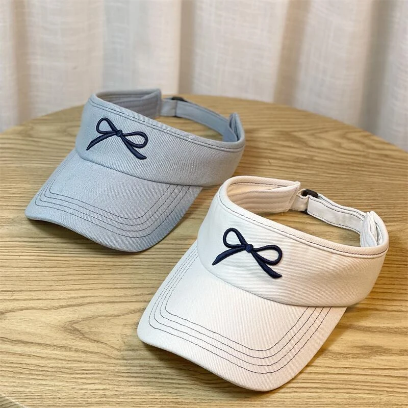 牛仔空顶帽女蝴蝶结春夏季遮阳帽韩版时尚百搭防晒帽无顶太阳帽子