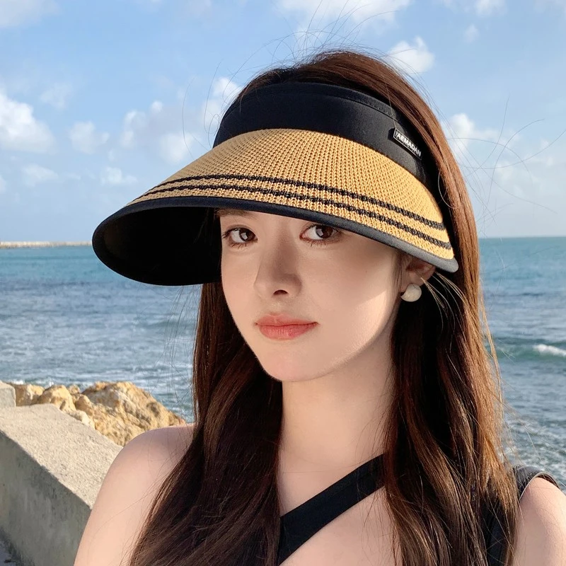 UPF50+空顶防晒帽子女夏季百搭户外出游大檐帽黑胶防紫外线遮阳帽