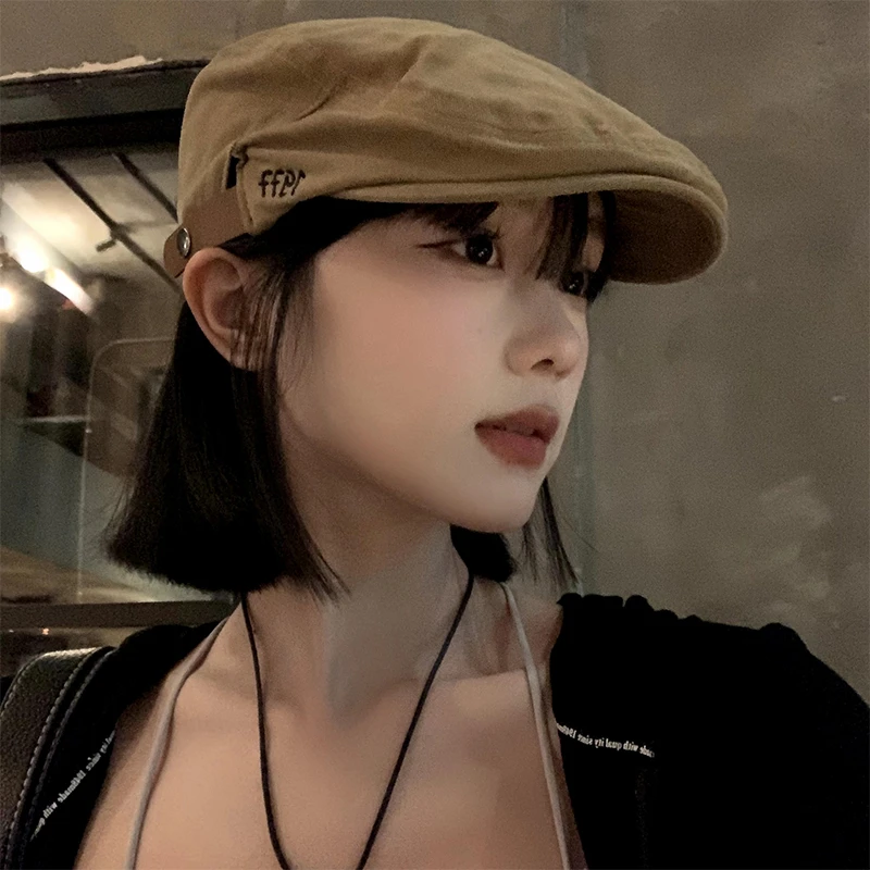 日系复古前进帽女春秋款百搭显脸小反戴前进帽韩系大头围报童帽子