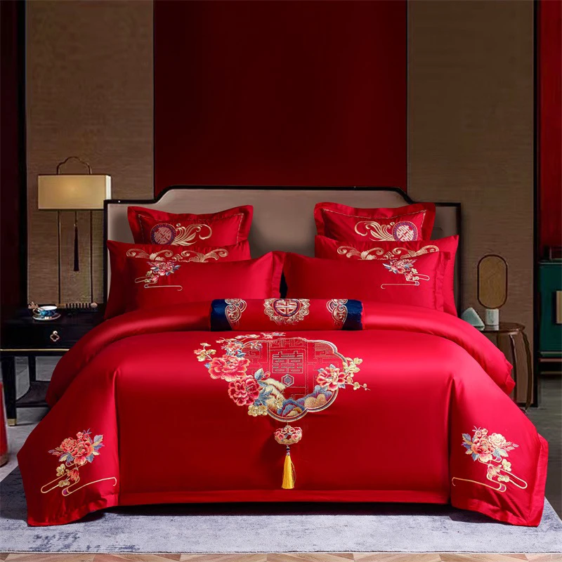 【双喜临门】结婚婚庆床品套件大红四件套床单结婚床上用品婚房布置