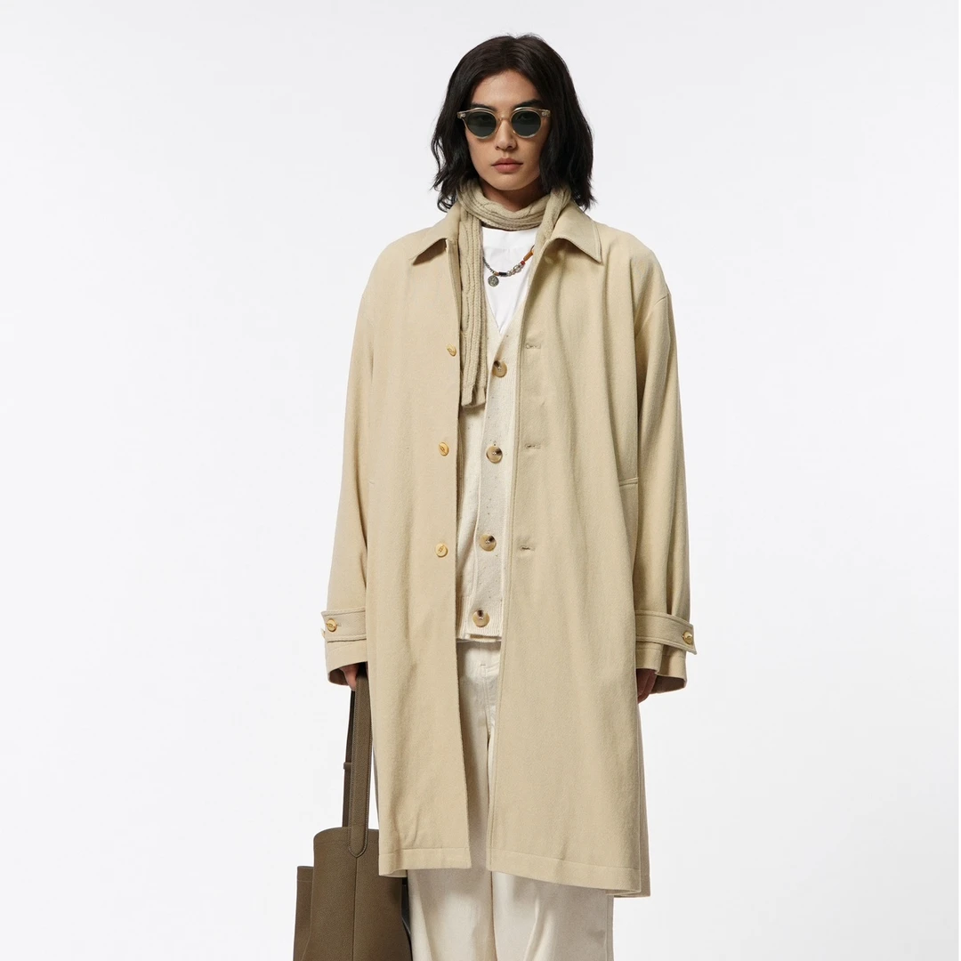 美式休闲宽松时尚斜纹中长款风衣外套   7578