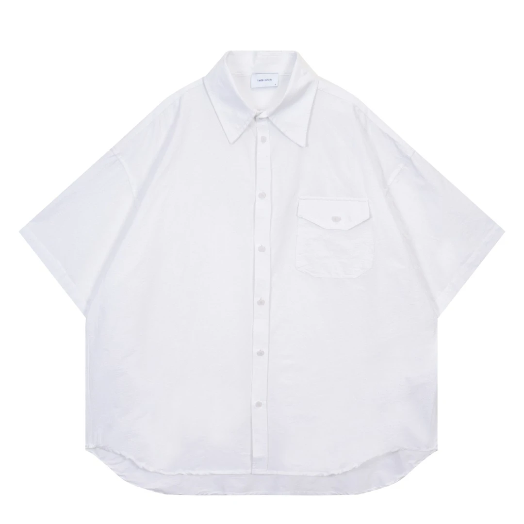 日系极简自然磨破设计宽松短袖衬衫 3598