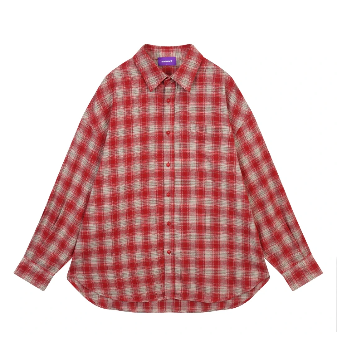 紫标 anew act  日本进口面料格子大阔型长袖衬衫  8340