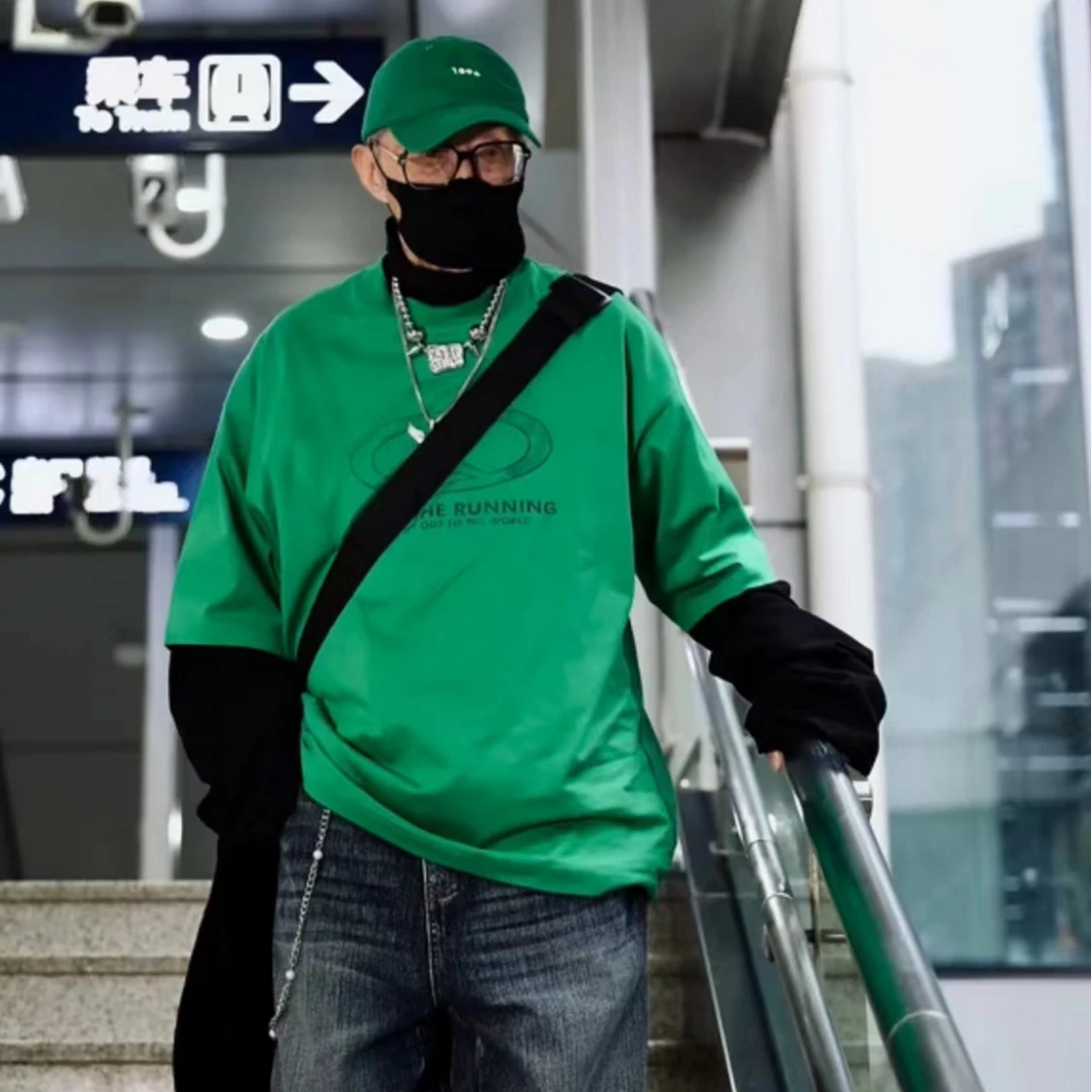 《康康爷爷同款》230克  MAKE THE RUNNIG图案宽松圆领 T恤 2030