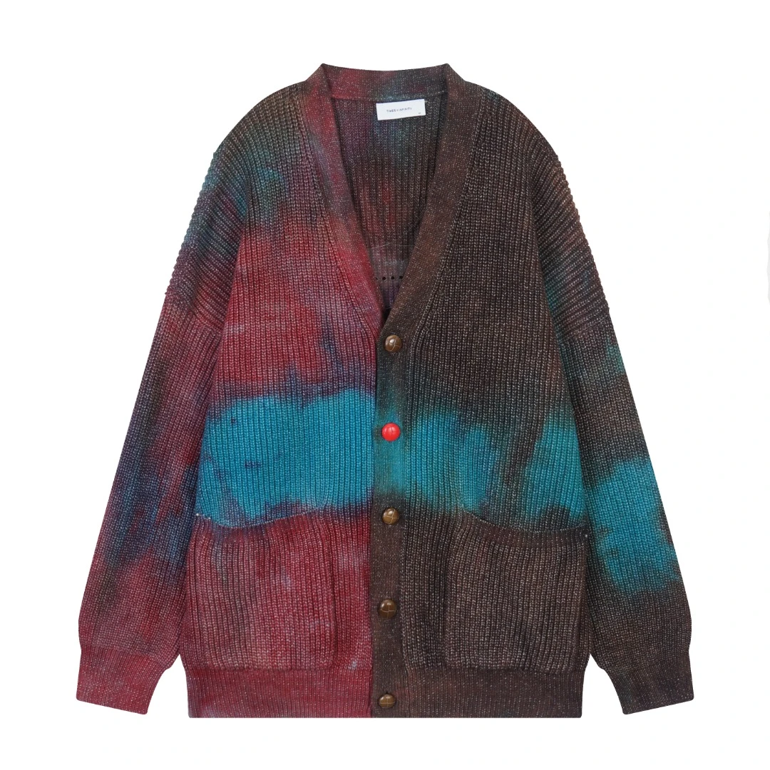 不规则手工吊染 时尚撞色渲染毛衣宽松外套毛衣 3326