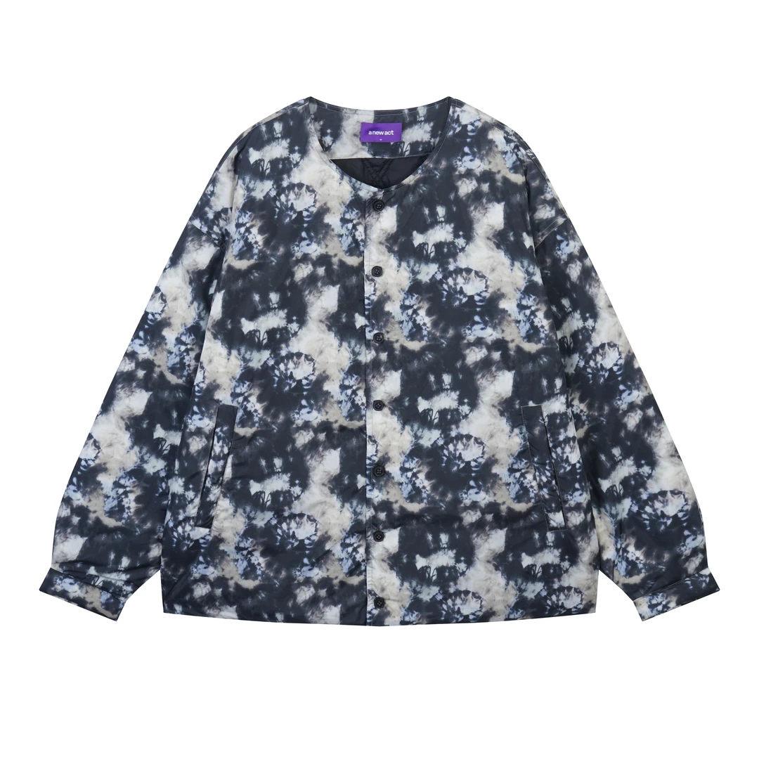 紫标anew act 无领幻彩水墨画印花宽松休闲羽绒服 8675