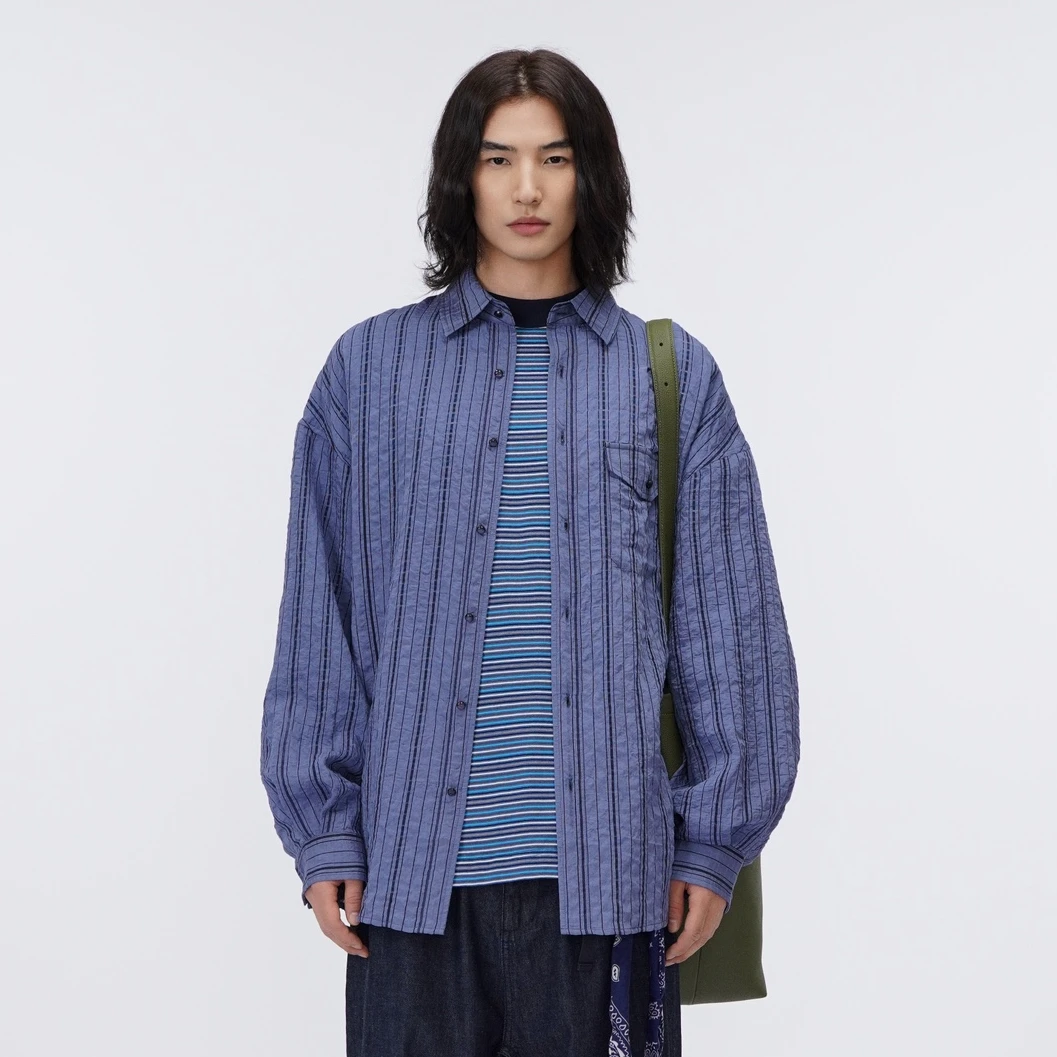 轻薄舒适条纹  高级感宽老钱风时尚宽松条纹百搭衬衫  7311