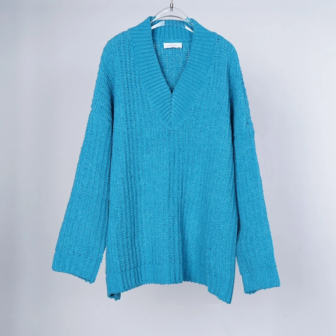 OVER SIZE粗纺雪尼尔V领宽松毛衣  3394