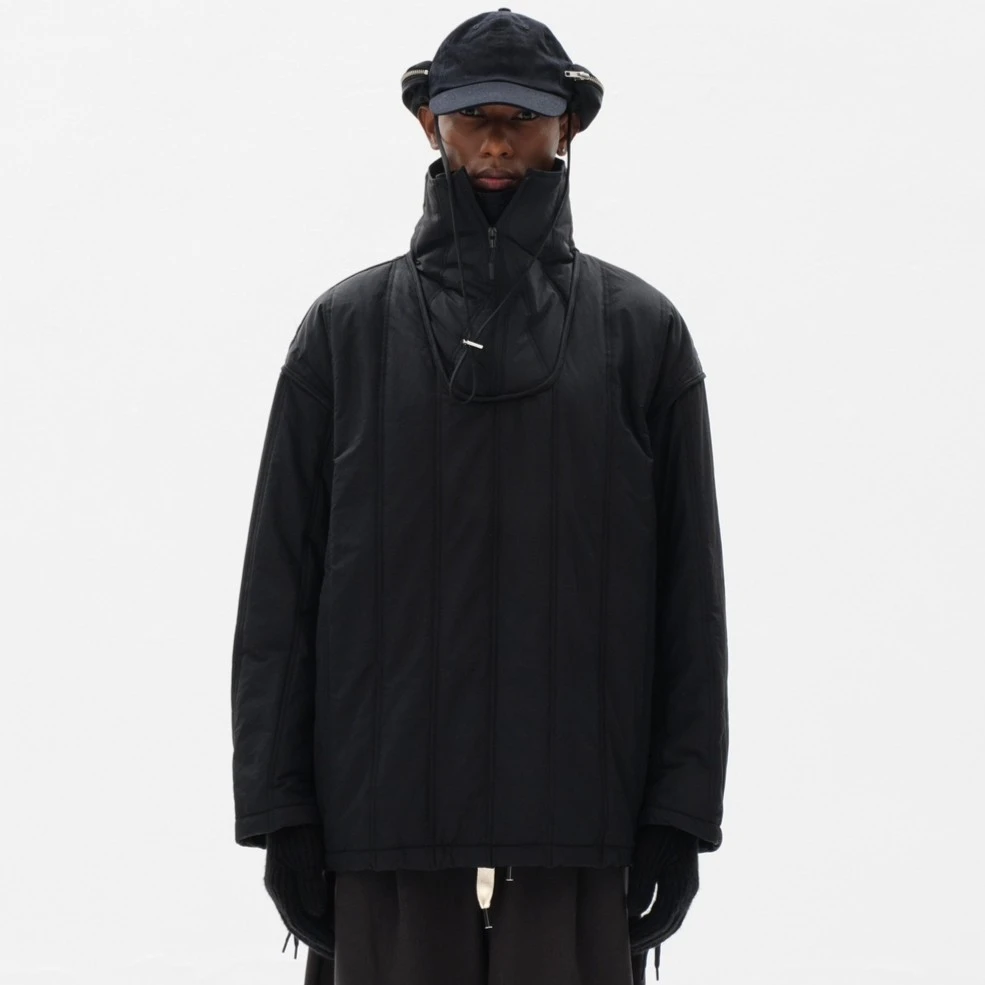 高领拉链吊绳棉服 2611