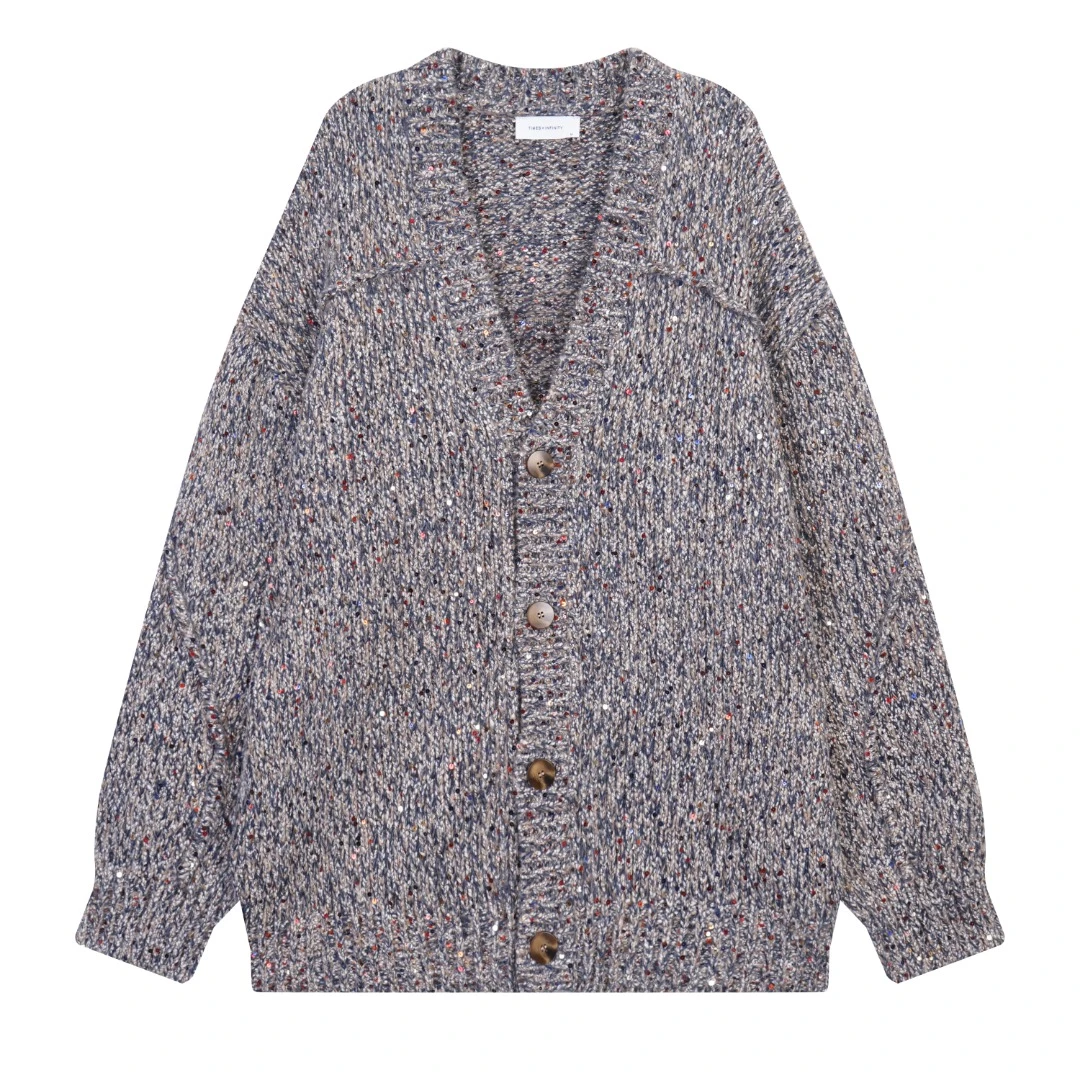 珠片纱线定制混纺 宽松闪片个性开衫毛衣3315