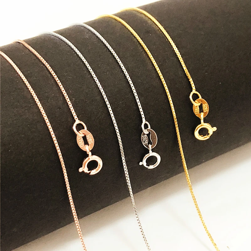 925银银制品 盒子链S925银项链女士盒子链银链子简约时尚饰品流行