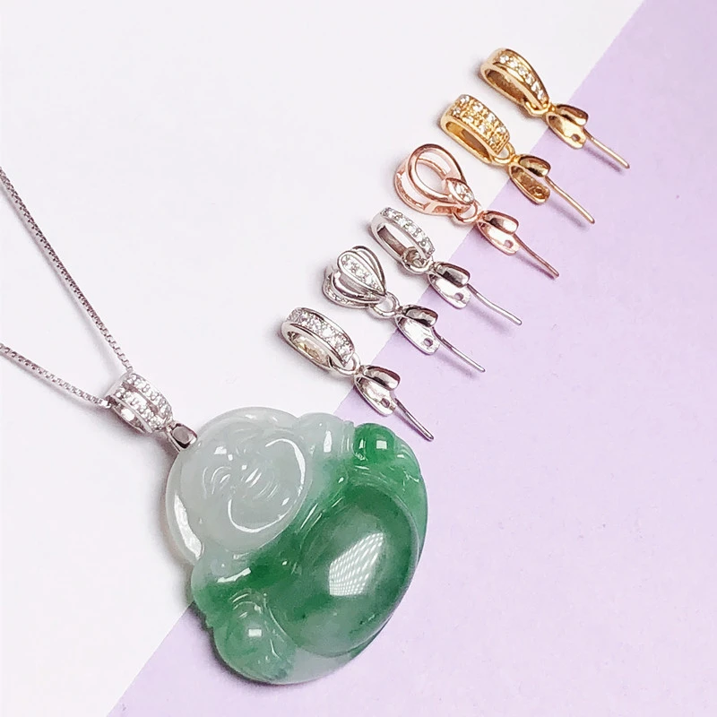 925银银制品 瓜子扣S925纯银玉坠夹扣佛公银扣头斜孔时尚女士扣子