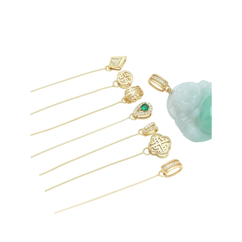 925银银制品 吊坠扣玉扣 斜针扣S925纯银DIY配件玉佛观音斜孔长针