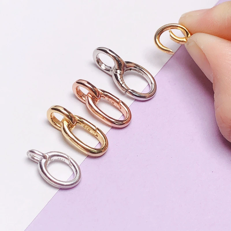 925银银制品 S925纯银项链扣弹簧扣接头手链连接搭扣子手工银饰品