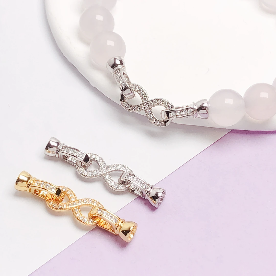 925银银制品 s925纯银8字双圈搭扣轻奢圆珠扣手工DIY串珠项链搭扣