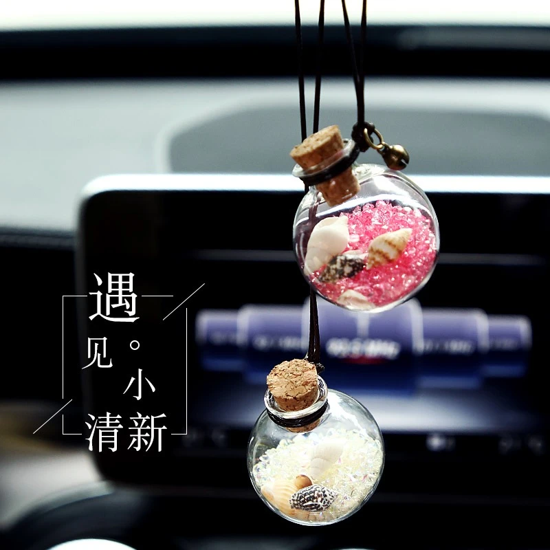 车旅生活创意汽车车载流沙贝壳玻璃瓶文艺小清新干花挂件悬挂义乌