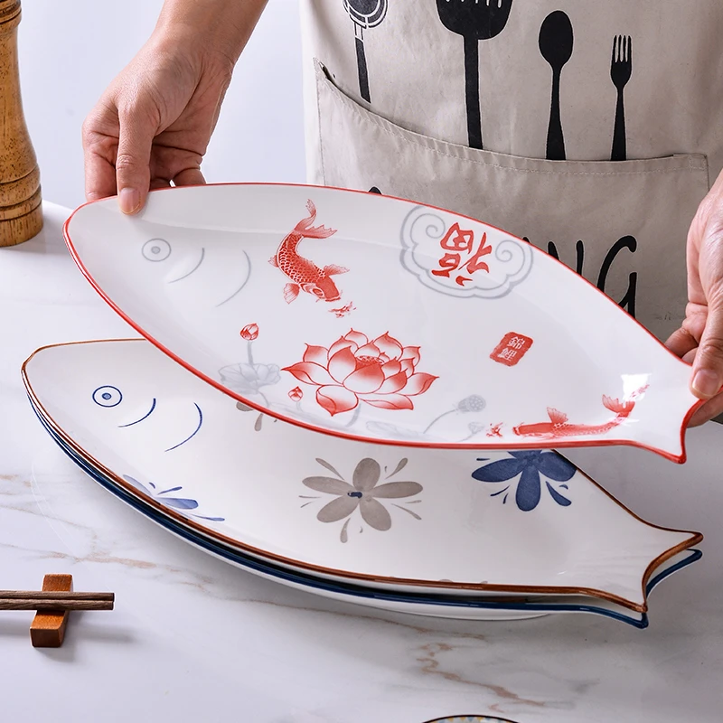 鱼盘家用2025新款网红蒸鱼盘子创意精致高端大号陶瓷特大号鱼形盘