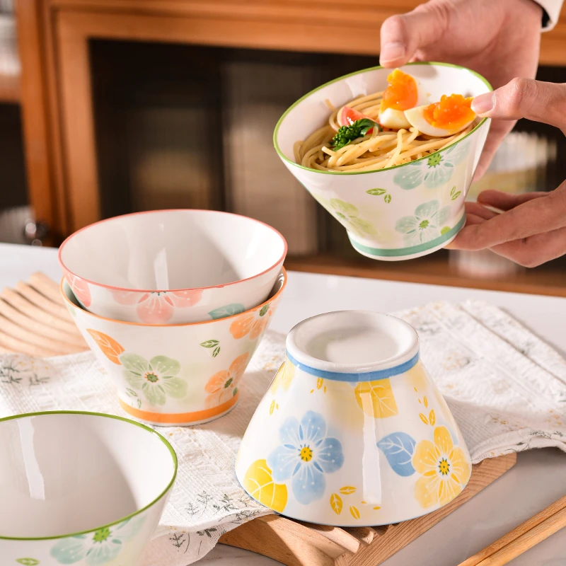 家用2025网红创意四季繁花饭碗斗笠碗高颜值米饭碗陶瓷面碗高脚碗