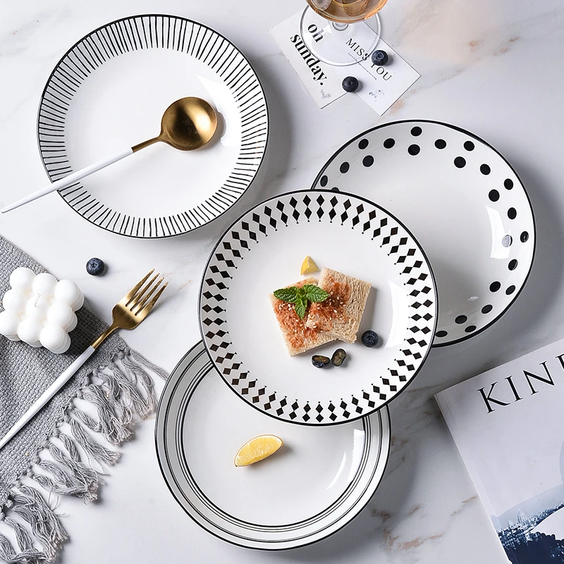 网红赫本风格创意健康盘碟陶瓷盘子圆形早餐盘菜盘西餐盘家用汤盘