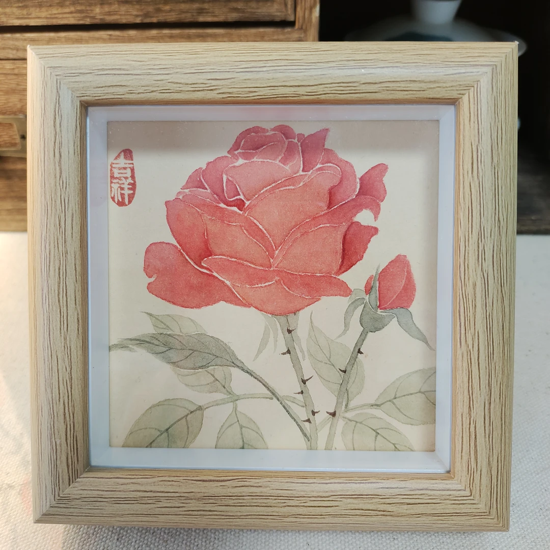 国风手绘摆台,带框(非实木)画框12*12,画芯10*10,非偏远地区包邮。