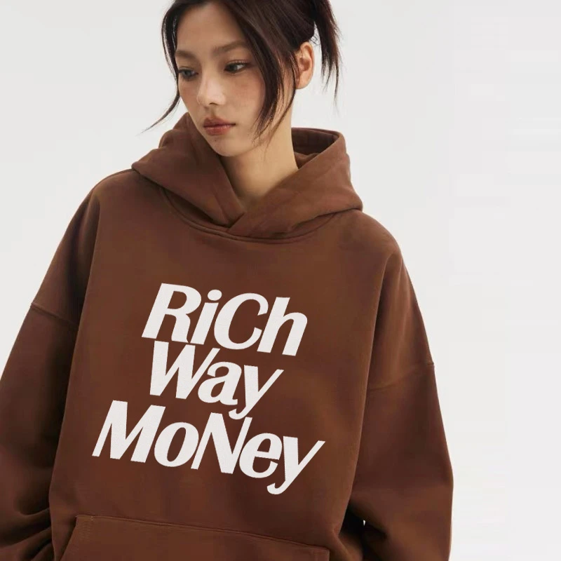 宽松休闲加绒秋冬印花潮流带帽厚板男女同款卫衣