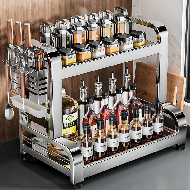 不锈钢调料架置物架多功能筷子刀架台面厨房盐调味罐收纳家用架子