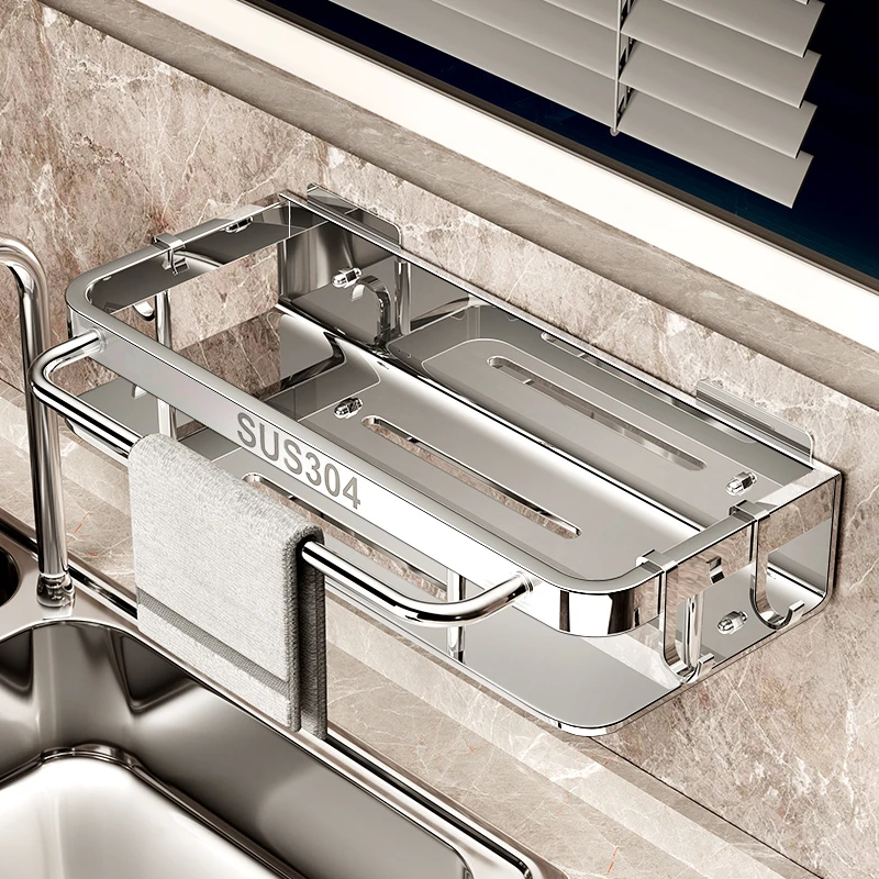 304不锈钢抹布置物架家用沥水收纳架壁挂式水槽水龙头厨房沥水架