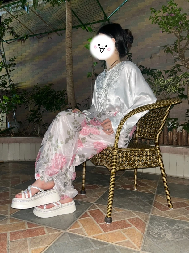 双层丝滑灯笼裤闪光亮滑休闲长裤男女士通用可外穿