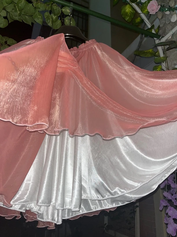 双层半身印花短裙丝滑柔软飘逸顺滑性感大摆短裙