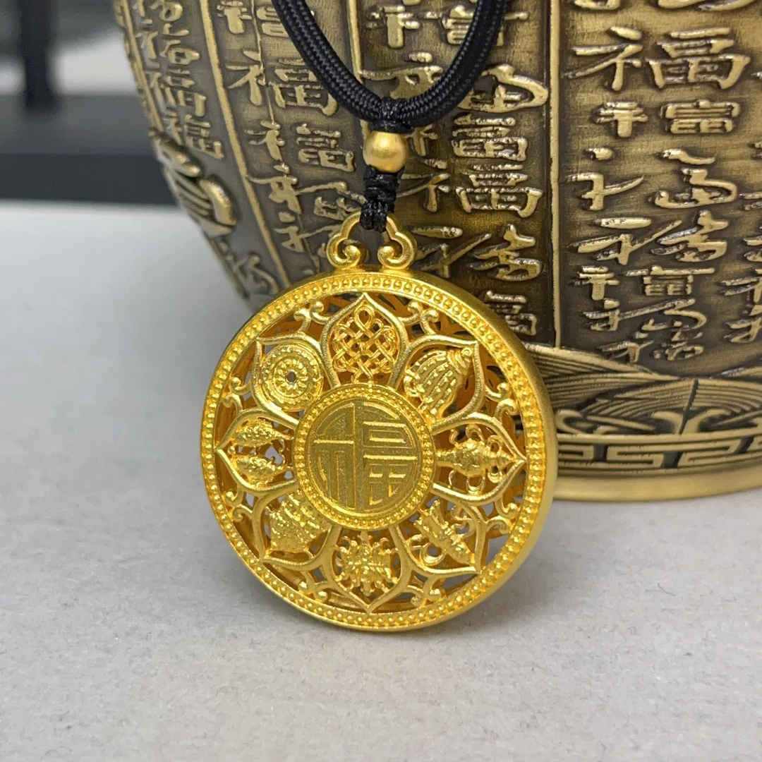 吊坠足银布艺 古法镂空八宝罗盘吊坠