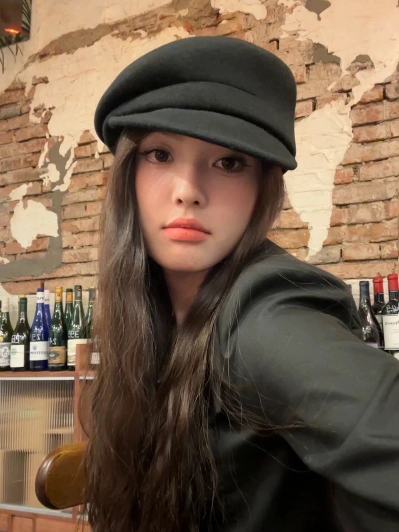 fever同款~黑色羊毛呢报童帽子女秋冬法式鸭舌帽显脸小贝雷帽礼帽