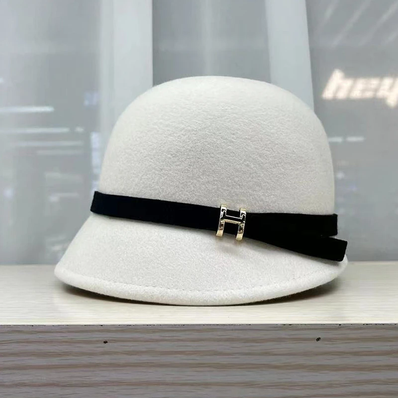 帽子女秋冬纯羊毛呢小礼帽韩版潮复古小檐盆帽英伦百搭圆顶骑士帽