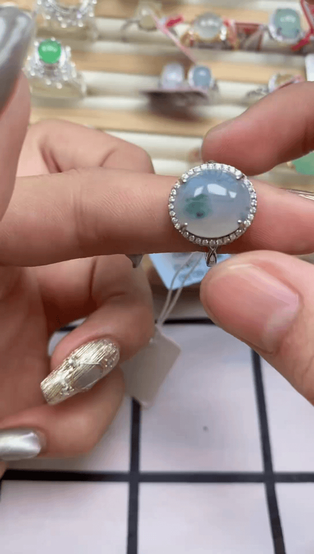 【闪购商品】翡翠戒指银S925镶嵌缅甸天然a货翡翠