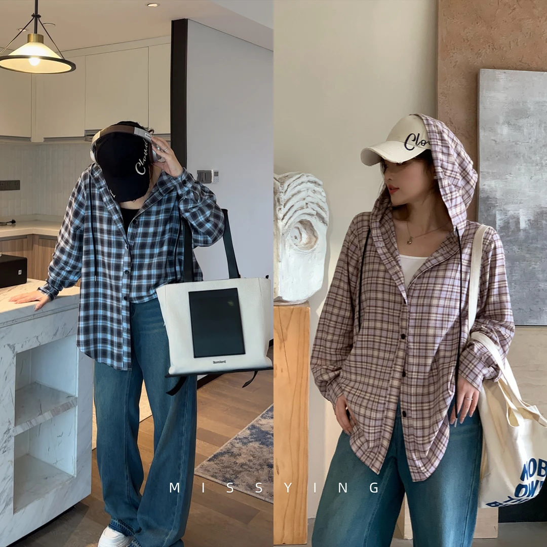 应小姐【重庆森林】微胖大码女装显瘦宽松时尚格子百搭气质衬衫