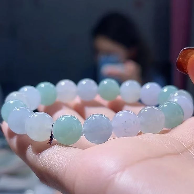 缅甸天然A货翡翠冰润双彩春彩圆珠手串手链渐变多样性发一