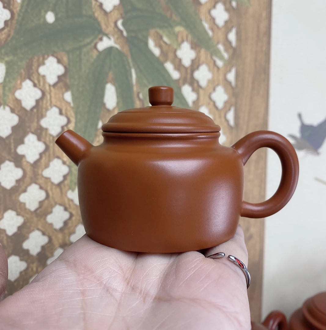 潮州朱泥德钟手拉壶全手工原矿朱泥手拉茶具茶壶100cc