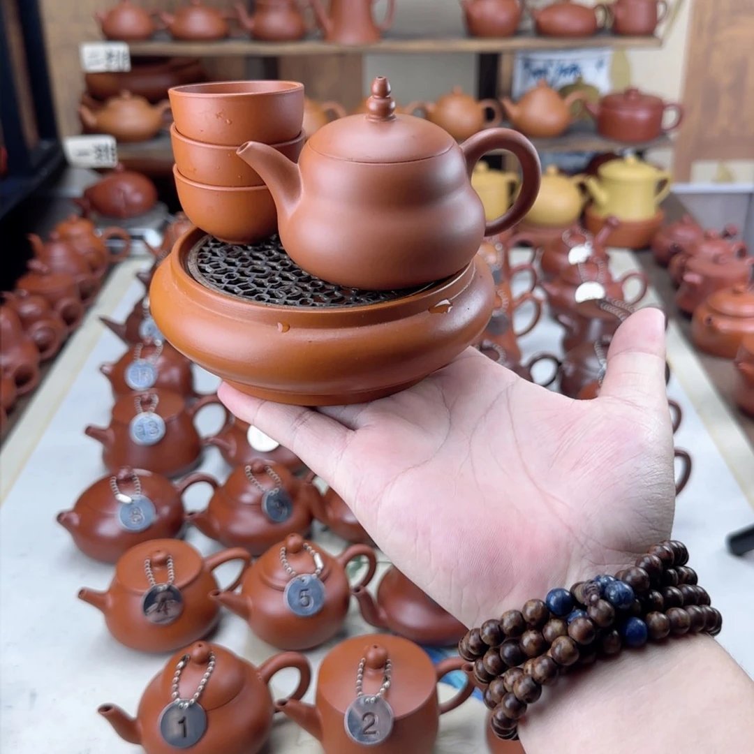 紫砂茶壶朱泥薄胎福禄壶