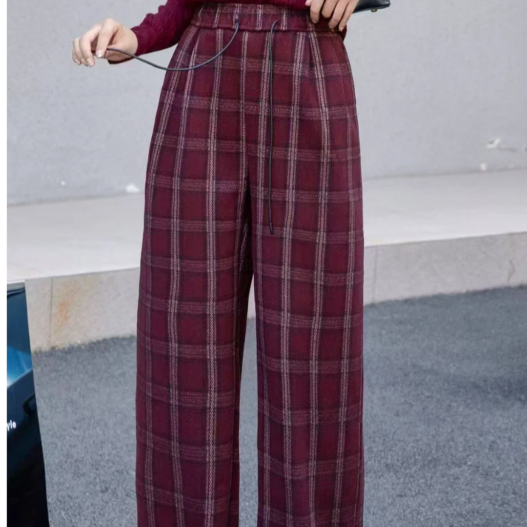 K381安哥拉红格羊狨厚款休闲裤3706