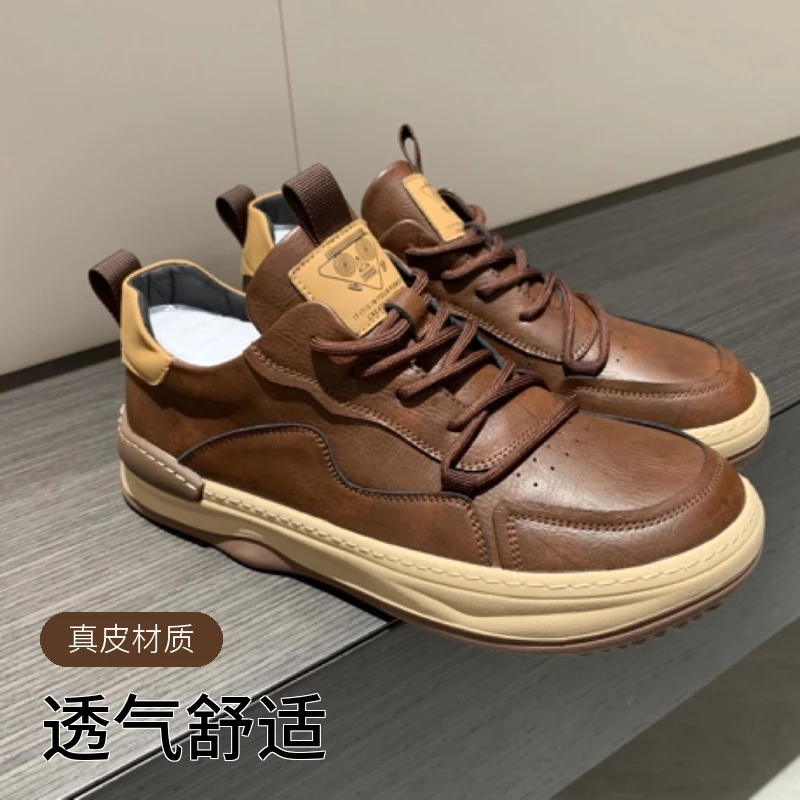 高帮鞋男棉鞋2024春季新款真皮运动鞋潮流百搭休闲鞋欧洲站板鞋
