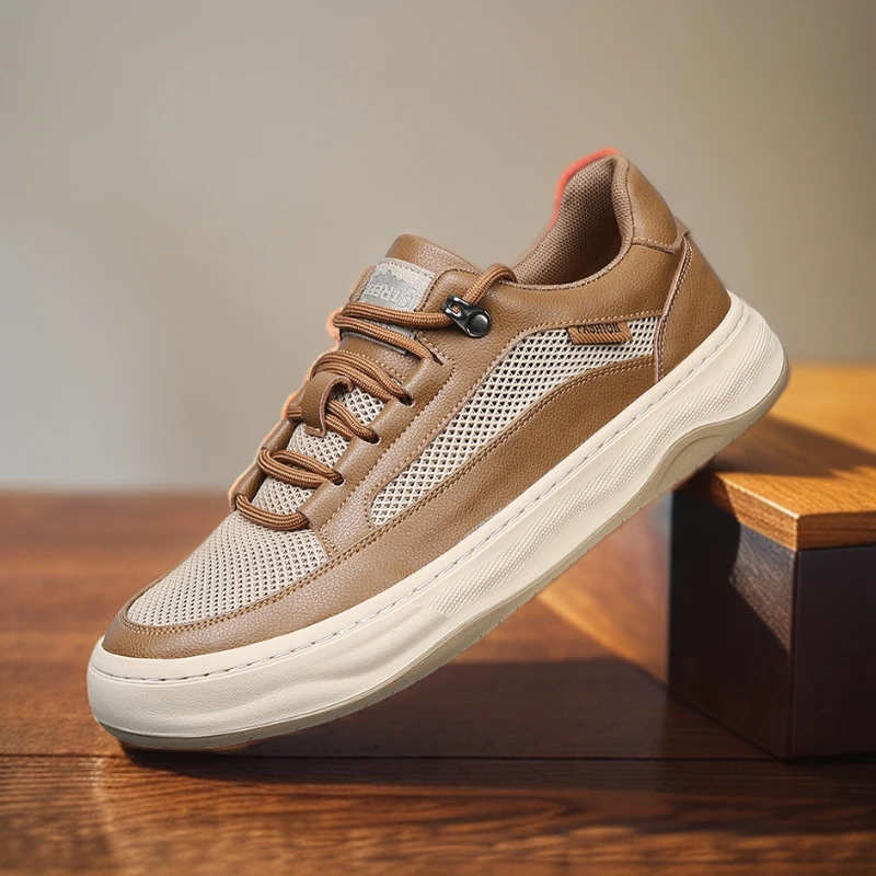 【亮哥鞋业】2025春季新款真皮网面板鞋男款透气休闲鞋小白鞋9090