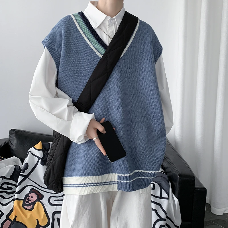 80-230斤针织马甲男韩版潮流宽松青少年男装学生毛衣大码无袖坎肩