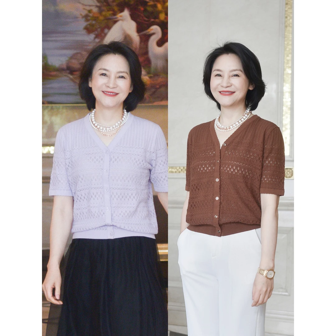 我是摩羯 普罗旺斯的夏天 精美镂空肌理艾草棉短袖针织开衫上衣