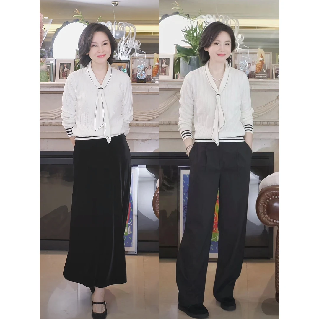 我是摩羯 限量王妃同款 100新疆长绒棉绞花V领飘带秋针织衫上衣