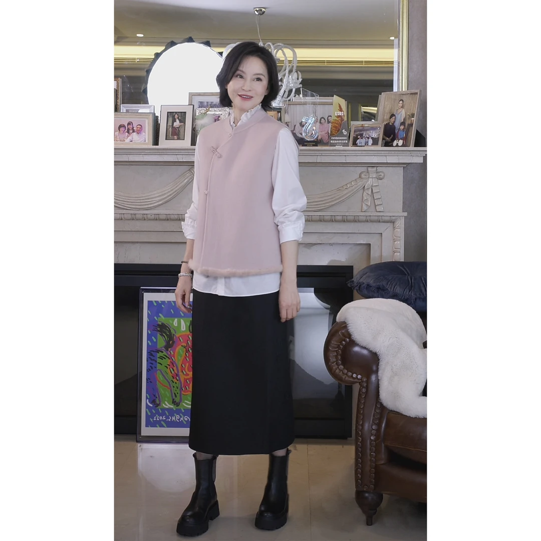 我是摩羯 倾城佳人 80支美利奴绵羊毛水貂新中式立领盘扣马甲