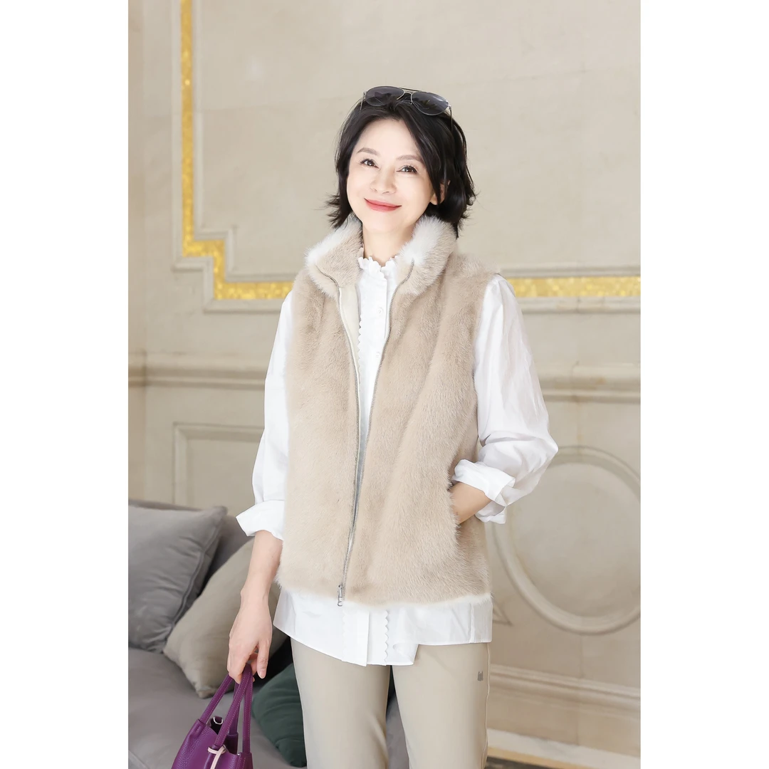 我是摩羯 瑞士女郎 LP拼色双色拉链百搭马甲