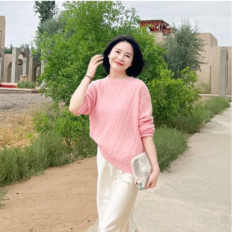 Ruien.Co 软糯云朵 蓬松空气感羊绒桑蚕丝圆领长袖套头针织衫上衣