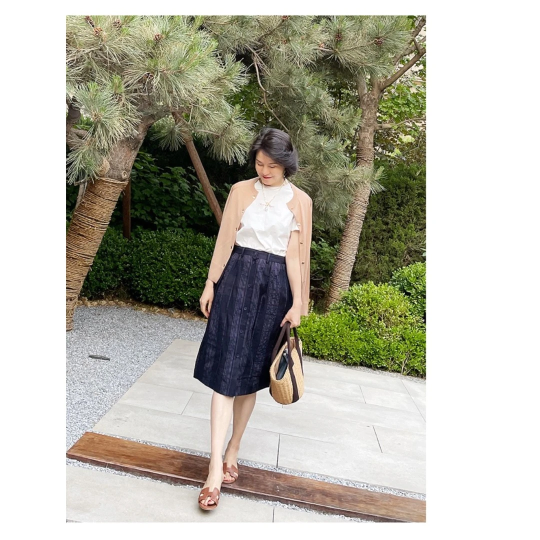 我是摩羯 戴妃日记 复古经典百搭格案棉夏百搭半裙半身裙