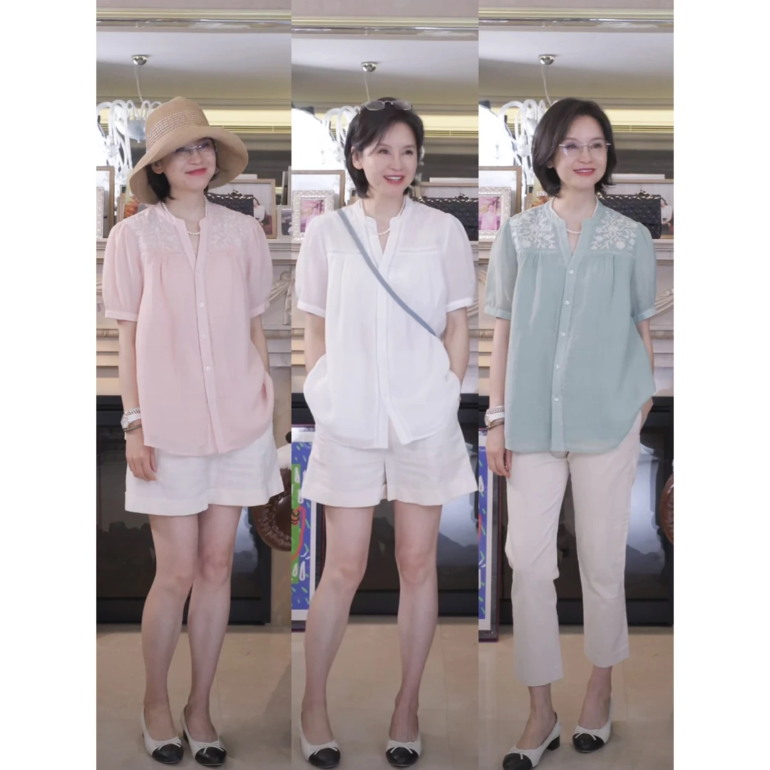 我是摩羯 椿花时雨 天丝苎麻万针蕾丝绣花精致纽扣春夏短袖衬衫