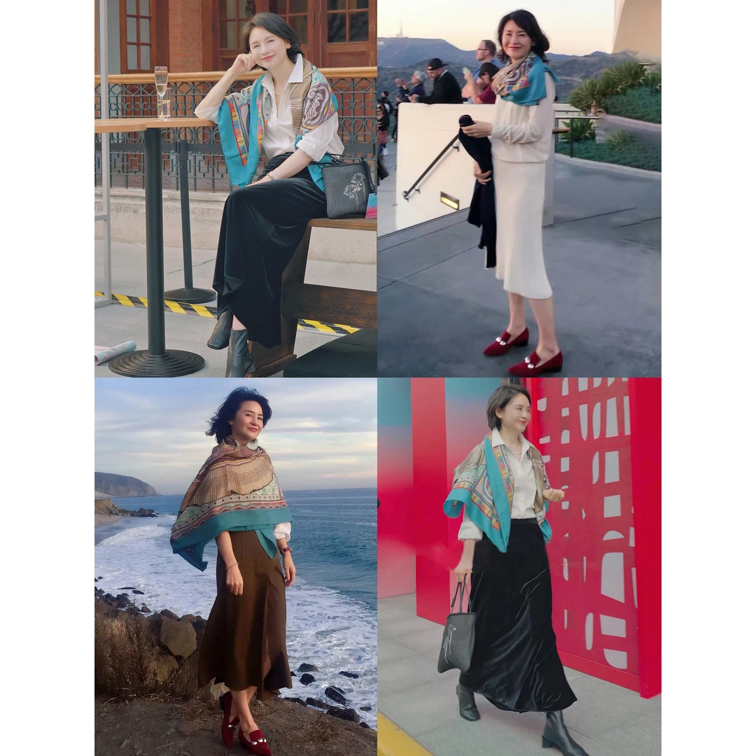 我是摩羯 洛杉矶同款 H家110支美利奴羊毛双面印花手工卷边围巾