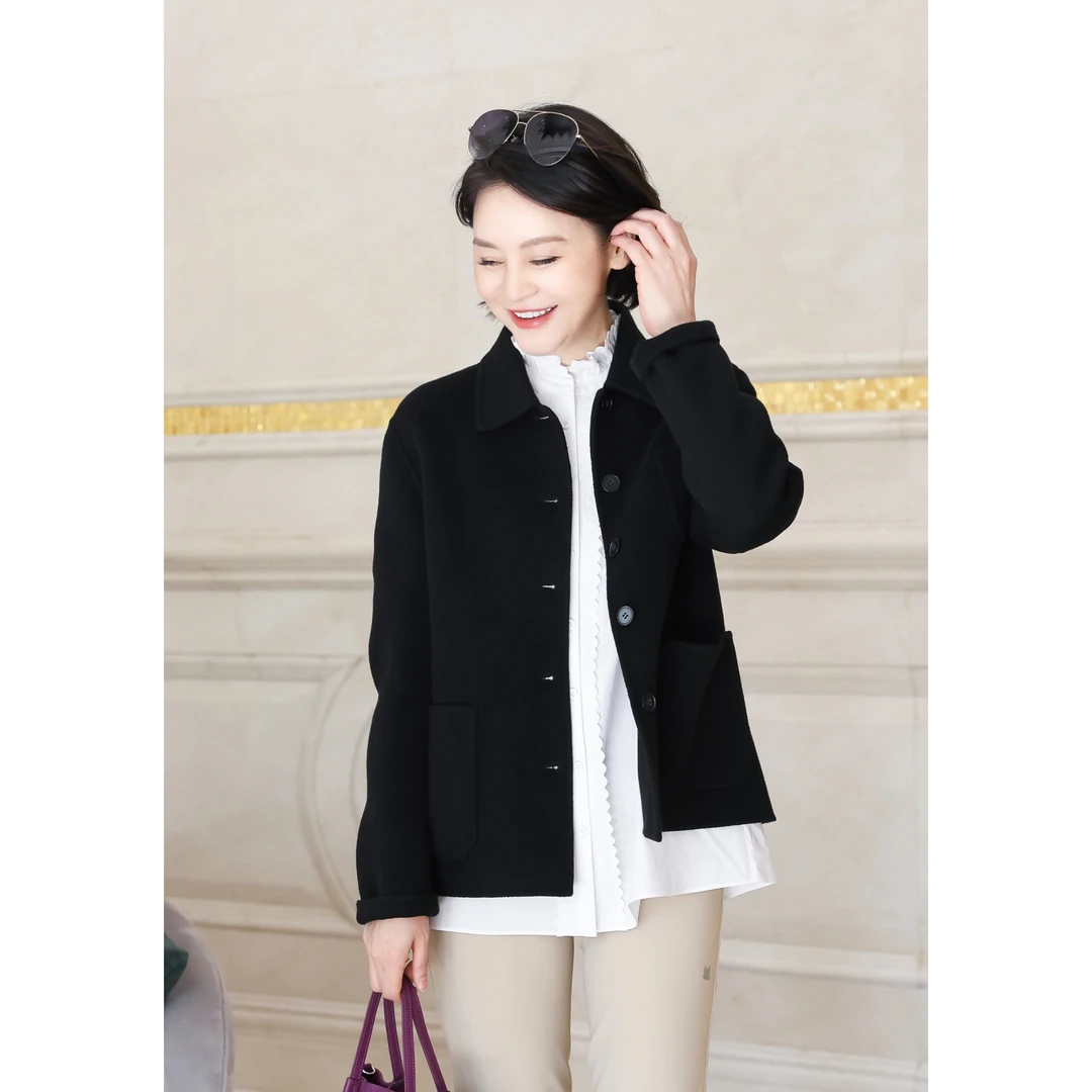 我是摩羯 博物馆黄金超细山羊绒翻领毛呢短外套时装外套秋季春秋